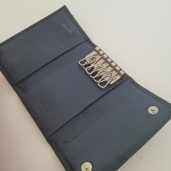 Authentic Prada Multicles Key Holder Hooks Case Navy Blue Saffiano Metal Baltico - Picture 4 of 12